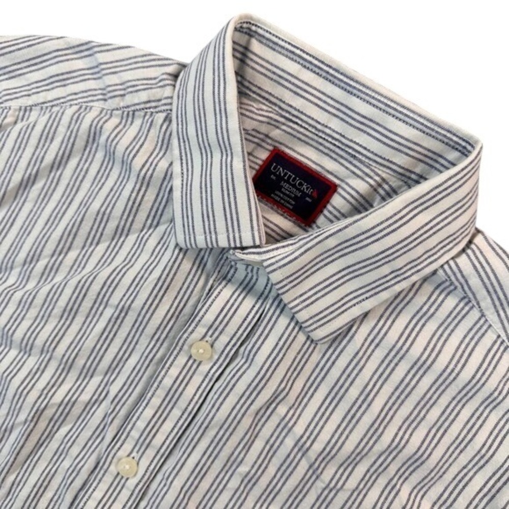 UNTUCKit Rutherford Slim Fit Short Sleeve Shirt Men's M Gray Striped Cotton